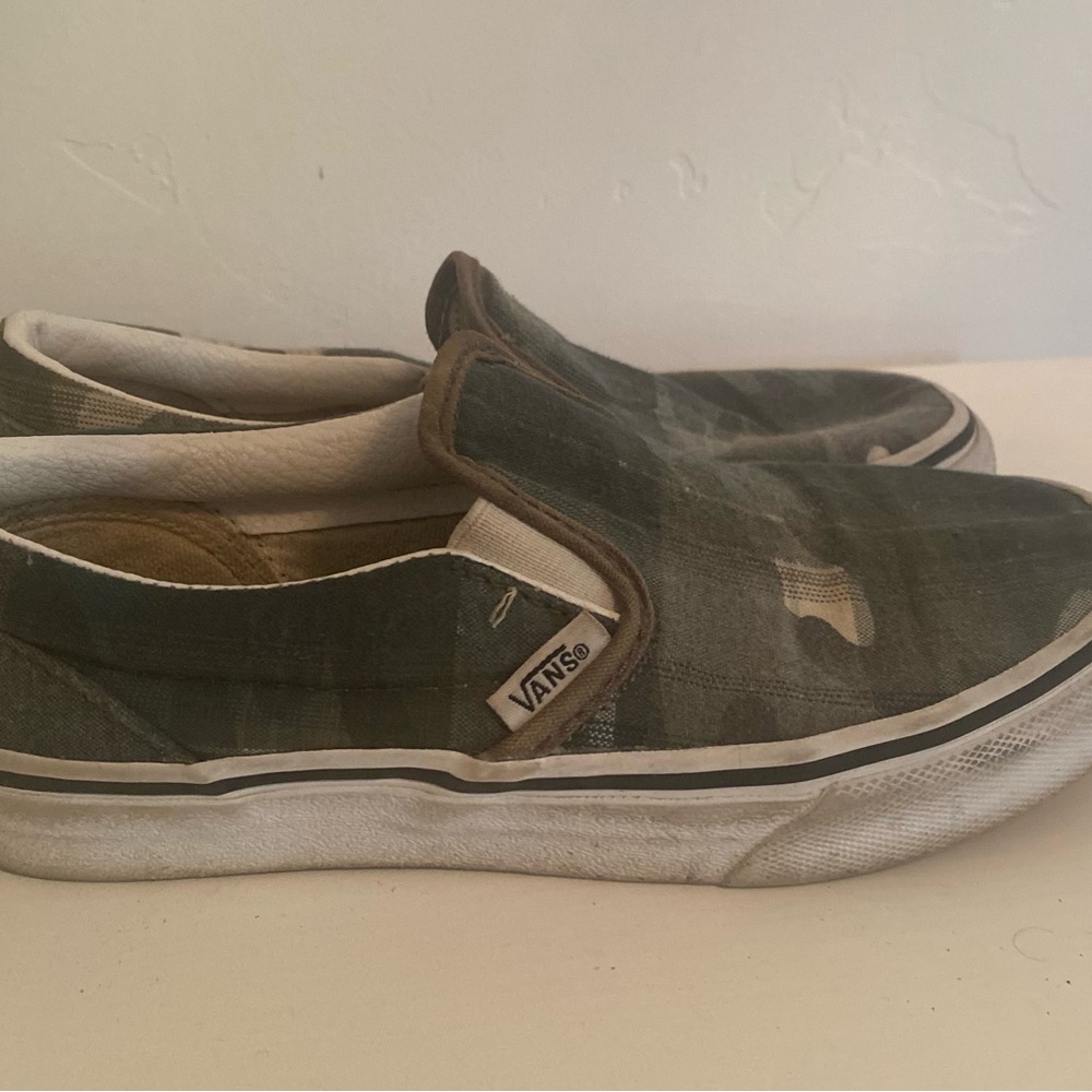 Camo Vans Slip-On Canvas Sneakers in Olive